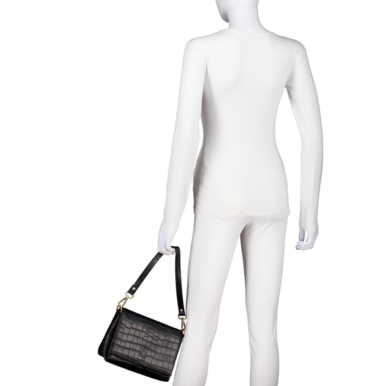 Umhängetasche Kroko Black, Farbe: schwarz, Marke: Hausfelder Manufaktur, EAN: 4065646025912, Abmessungen in cm: 22.5x17x8.8, Bild 4 von 8