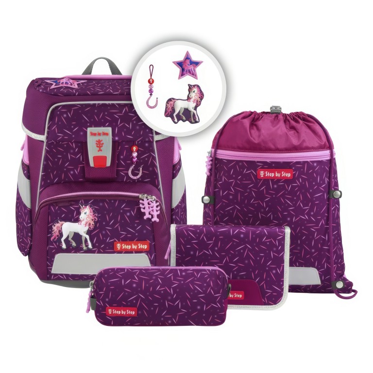 Schulranzen Space Set 5-teilig Pretty Unicorn Nuala, Farbe: rot/weinrot, Marke: Step by Step, EAN: 4047443538963, Abmessungen in cm: 28x37x20, Bild 1 von 14