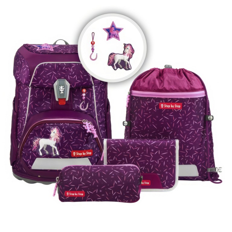 Schulranzen Fit Set 5-teilig Pretty Unicorn Nuala, Farbe: rot/weinrot, Marke: Step by Step, EAN: 4047443543936, Abmessungen in cm: 28x37.5x20, Bild 1 von 16