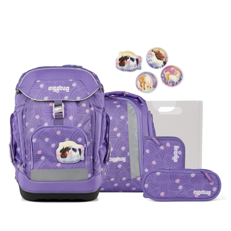 Schulranzen Pack Set 6-teilig Modell 2025 FLIEDER/PonyBäradies, Farbe: flieder/lila, Marke: Ergobag, EAN: 4057081218417, Abmessungen in cm: 28x40x25, Bild 1 von 7