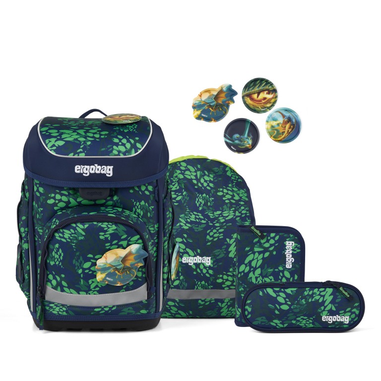 Schulranzen Cubo Set 5-teilig Modell 2026 DrachenbezwingBär, Farbe: blau/petrol, Marke: Ergobag, EAN: 4057081219551, Abmessungen in cm: 28x39x25, Bild 1 von 7