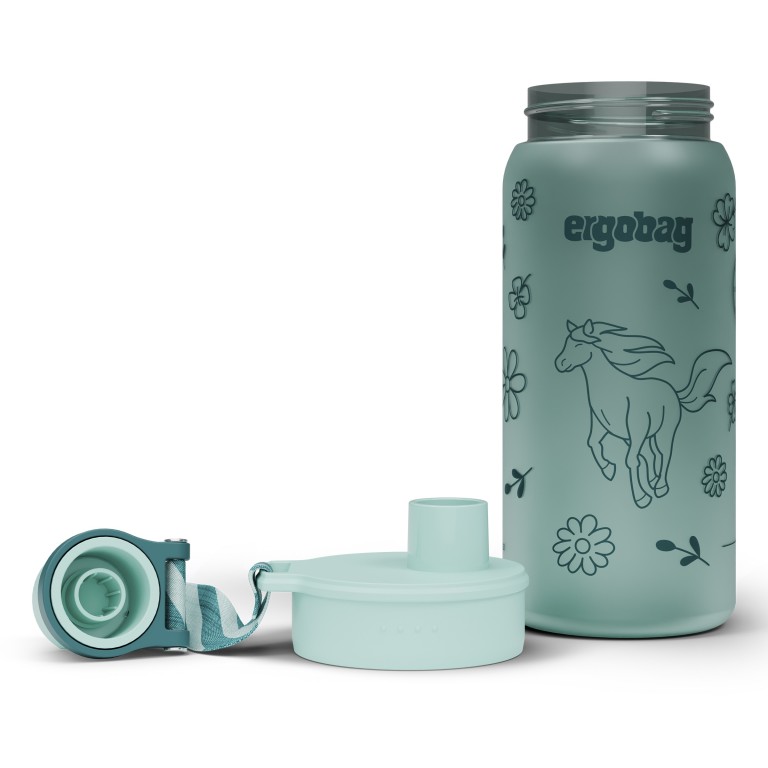 Trinkflasche Volumen 0,55 Liter Pferde, Farbe: grün/oliv, Marke: Ergobag, EAN: 4057081221967, Bild 1 von 2