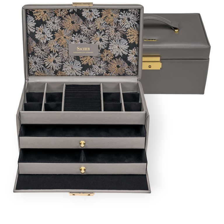 Schmuckkasten Fleur Venice Emma mit drei Etagen Grau Schwarz, Farbe: grau, Marke: Windrose, EAN: 4031604015547, Abmessungen in cm: 22x14x11.5, Bild 1 von 6