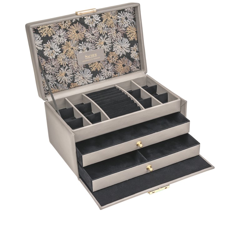 Schmuckkasten Fleur Venice Emma mit drei Etagen Grau Schwarz, Farbe: grau, Marke: Windrose, EAN: 4031604015547, Abmessungen in cm: 22x14x11.5, Bild 4 von 6