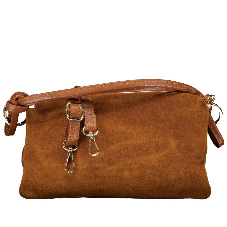 Umhängetasche Velours mit Goldfittings Cognac, Farbe: cognac, Marke: Hausfelder Manufaktur, EAN: 4065646028807, Abmessungen in cm: 25x15x1, Bild 1 von 8