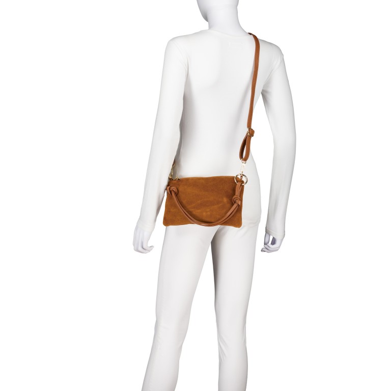 Umhängetasche Velours mit Goldfittings Cognac, Farbe: cognac, Marke: Hausfelder Manufaktur, EAN: 4065646028807, Abmessungen in cm: 25x15x1, Bild 7 von 8