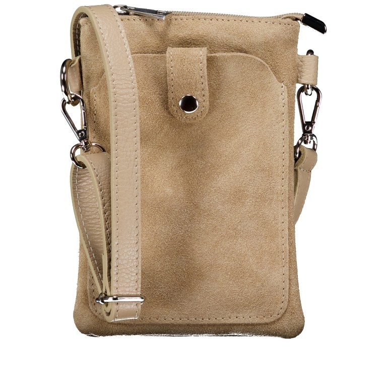 Umhängetasche / Handytasche Velours mit Silberfittings Beige, Farbe: beige, Marke: Hausfelder Manufaktur, Abmessungen in cm: 14x21x1.7, Bild 1 von 6