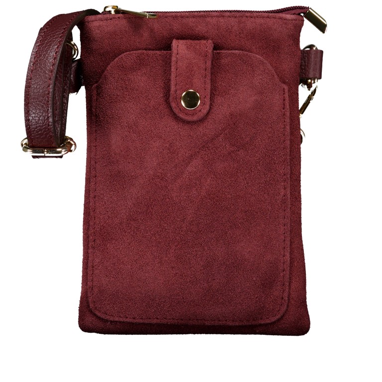 Umhängetasche / Handytasche Velours mit Goldfittings Weinrot, Farbe: rot/weinrot, Marke: Hausfelder Manufaktur, EAN: 4065646028906, Abmessungen in cm: 14.5x21x1.7, Bild 1 von 6
