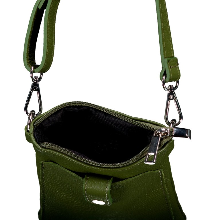 Umhängetasche / Handytasche mit Silberfittings Oliv, Farbe: grün/oliv, Marke: Hausfelder Manufaktur, EAN: 4065646028920, Abmessungen in cm: 14.5x21x1.7, Bild 6 von 6