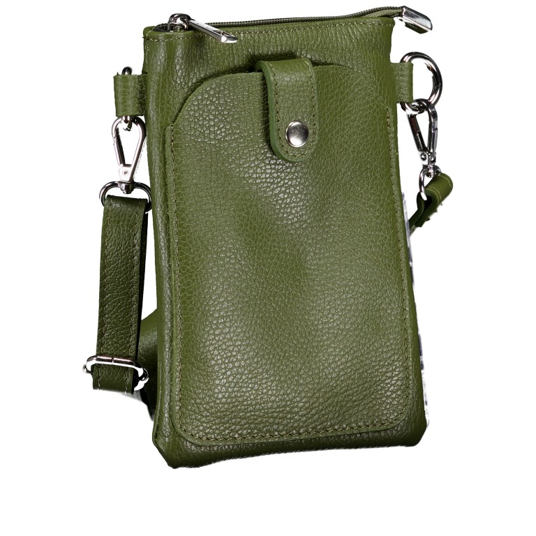Umhängetasche / Handytasche mit Silberfittings Oliv, Farbe: grün/oliv, Marke: Hausfelder Manufaktur, EAN: 4065646028920, Abmessungen in cm: 14.5x21x1.7, Bild 2 von 6
