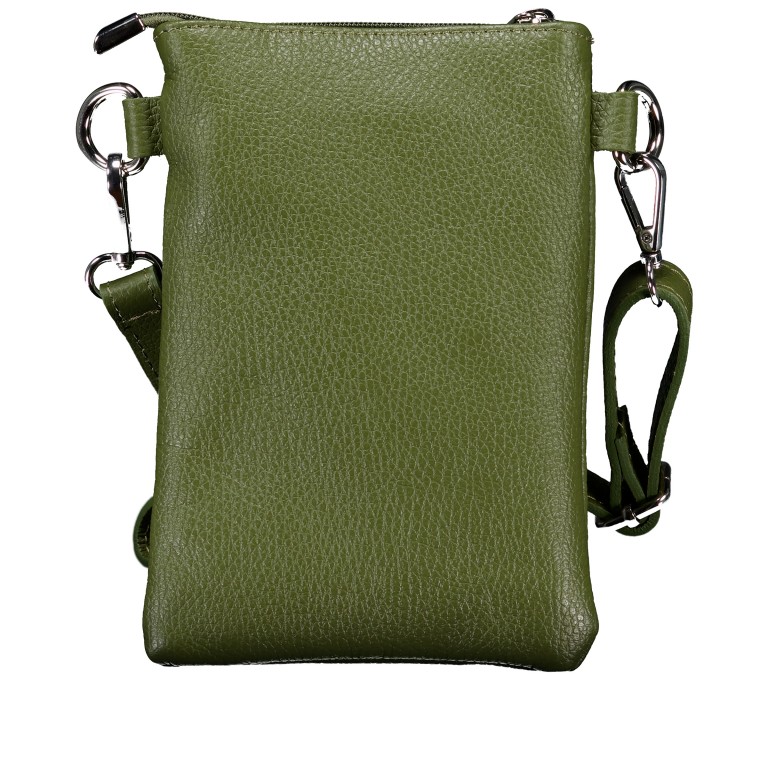 Umhängetasche / Handytasche mit Silberfittings Oliv, Farbe: grün/oliv, Marke: Hausfelder Manufaktur, EAN: 4065646028920, Abmessungen in cm: 14.5x21x1.7, Bild 3 von 6
