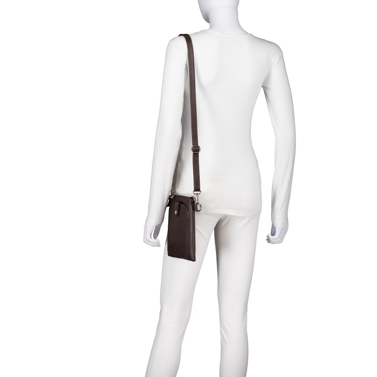 Umhängetasche / Handytasche mit Silberfittings Dunkelbraun, Farbe: braun, Marke: Hausfelder Manufaktur, EAN: 4065646028944, Abmessungen in cm: 14.5x21x1.7, Bild 4 von 6