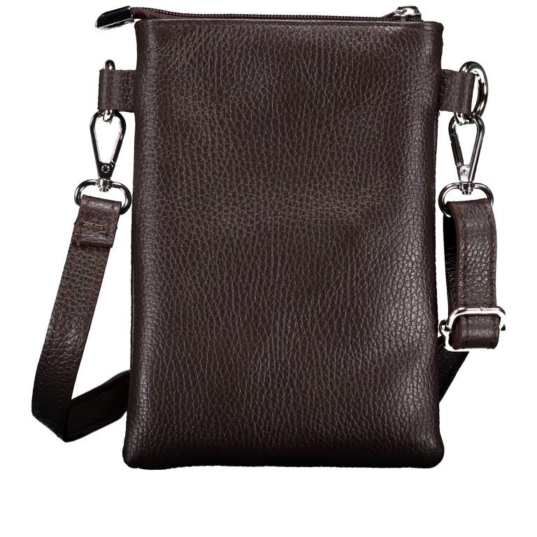 Umhängetasche / Handytasche mit Silberfittings Dunkelbraun, Farbe: braun, Marke: Hausfelder Manufaktur, EAN: 4065646028944, Abmessungen in cm: 14.5x21x1.7, Bild 3 von 6