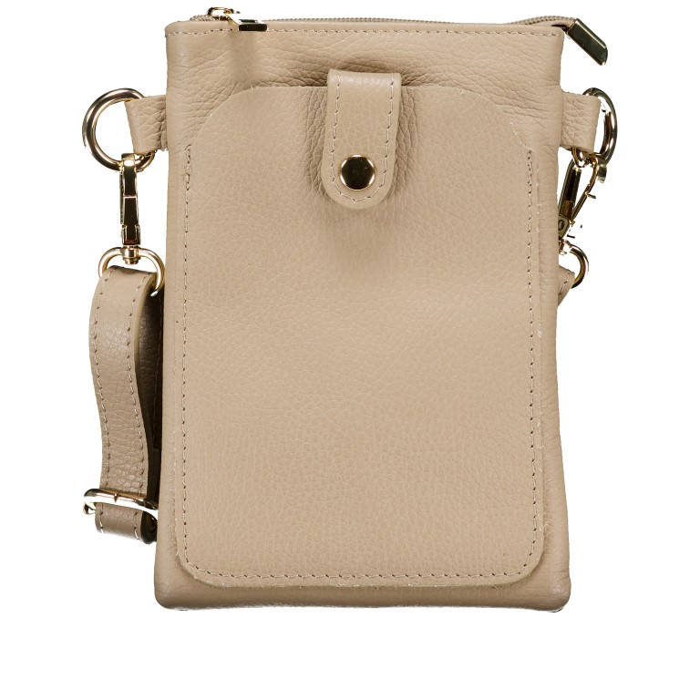 Umhängetasche / Handytasche mit Goldfittings Sand, Farbe: beige, Marke: Hausfelder Manufaktur, EAN: 4065646028951, Abmessungen in cm: 14.5x21x1.7, Bild 1 von 6