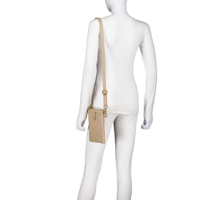 Umhängetasche / Handytasche mit Goldfittings Sand, Farbe: beige, Marke: Hausfelder Manufaktur, EAN: 4065646028951, Abmessungen in cm: 14.5x21x1.7, Bild 4 von 6