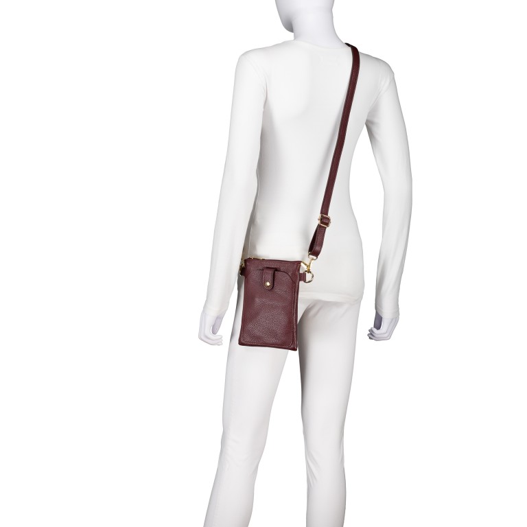 Umhängetasche / Handytasche mit Goldfittings Weinrot, Farbe: rot/weinrot, Marke: Hausfelder Manufaktur, EAN: 4065646028968, Abmessungen in cm: 14.5x21x1.7, Bild 5 von 6