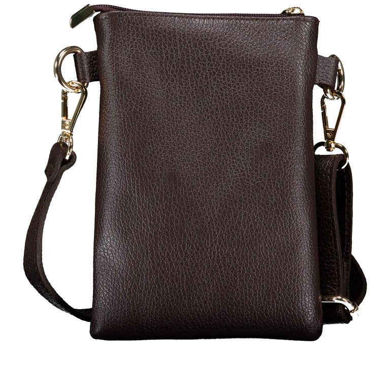 Umhängetasche / Handytasche mit Goldfittings Dunkelbraun, Farbe: braun, Marke: Hausfelder Manufaktur, EAN: 4065646028975, Abmessungen in cm: 14.5x21x1.7, Bild 3 von 6