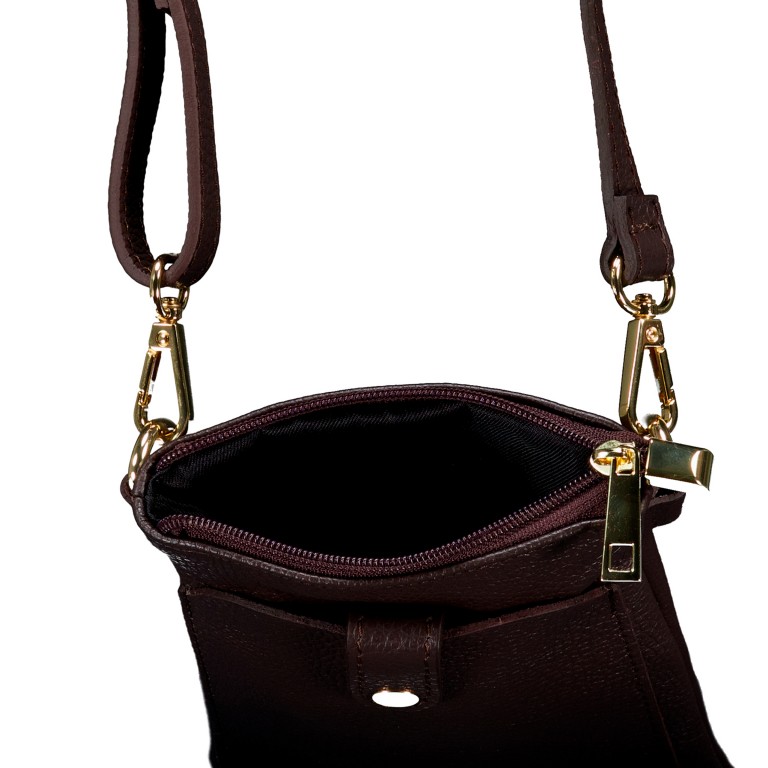 Umhängetasche / Handytasche mit Goldfittings Dunkelbraun, Farbe: braun, Marke: Hausfelder Manufaktur, EAN: 4065646028975, Abmessungen in cm: 14.5x21x1.7, Bild 6 von 6