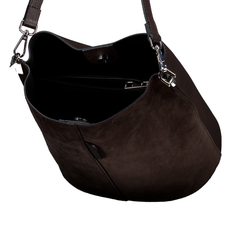 Beuteltasche Velours mit zwei Riemen Dunkelbraun, Farbe: braun, Marke: Hausfelder Manufaktur, EAN: 4065646029002, Abmessungen in cm: 23x27x16, Bild 7 von 7