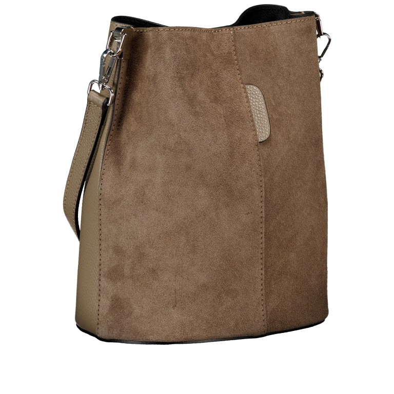 Beuteltasche Velours mit zwei Riemen Taupe, Farbe: taupe/khaki, Marke: Hausfelder Manufaktur, EAN: 4065646029026, Abmessungen in cm: 23x27x16, Bild 2 von 7