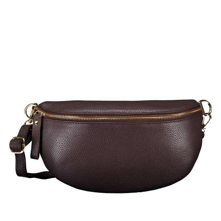 Gürteltasche / Umhängetasche mit Goldfittings Dunkelbraun, Farbe: braun, Marke: Hausfelder Manufaktur, Abmessungen in cm: 25x14x8, Bild 1 von 6