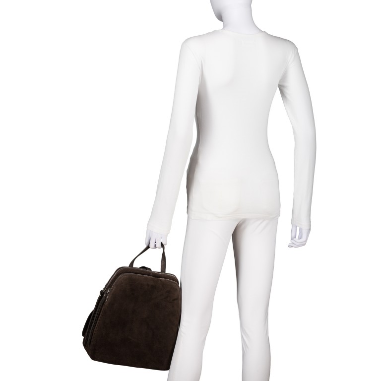 Rucksack Velours Dunkelbraun, Farbe: braun, Marke: Hausfelder Manufaktur, EAN: 4065646029354, Abmessungen in cm: 26x29x15, Bild 5 von 7