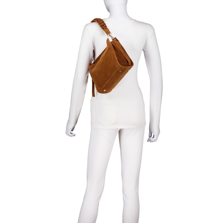 Umhängetasche Velours Cognac, Farbe: cognac, Marke: Hausfelder Manufaktur, EAN: 4065646029507, Abmessungen in cm: 23.5x20x9.5, Bild 5 von 8