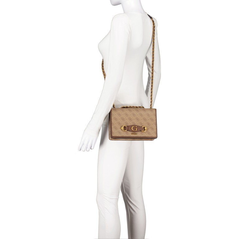 Tasche Izzy Latte Logo Brown, Farbe: beige, Marke: Guess, EAN: 0190231655824, Abmessungen in cm: 22.5x15.5x7, Bild 6 von 7