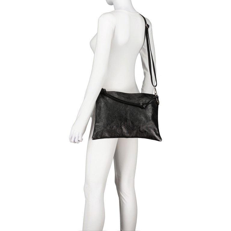 Umhängetasche Metallic, Farbe: schwarz, anthrazit, grau, metallic, Marke: Hausfelder Manufaktur, Abmessungen in cm: 35x25x1, Bild 7 von 8