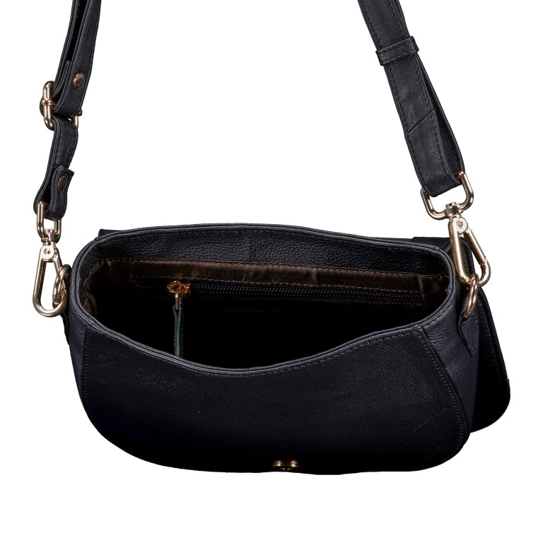 Satteltasche Nappa mit Goldfittings, Farbe: schwarz, braun, Marke: Hausfelder Manufaktur, Abmessungen in cm: 20.5x18x7.5, Bild 6 von 6