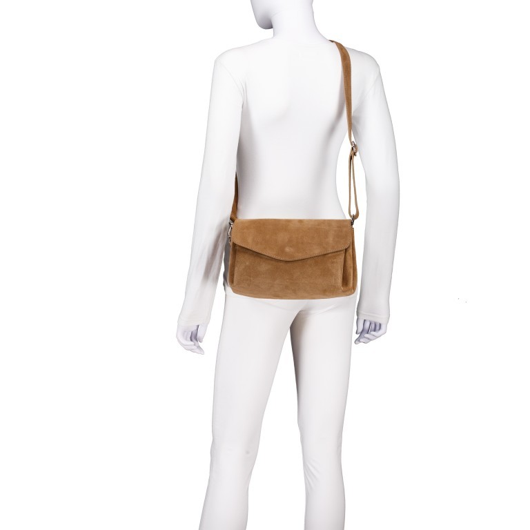 Umhängetasche Velours, Farbe: grau, beige, Marke: Hausfelder Manufaktur, Abmessungen in cm: 27.5x15.5x11, Bild 5 von 6