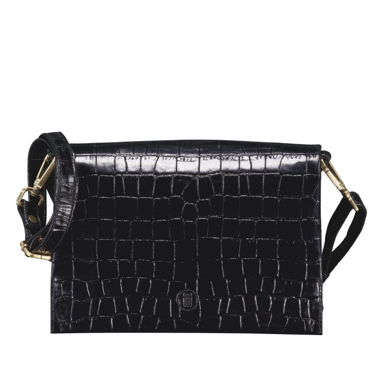 Umhängetasche Kroko, Farbe: schwarz, beige, Marke: Hausfelder Manufaktur, Abmessungen in cm: 25x16.5x7.5, Bild 1 von 6