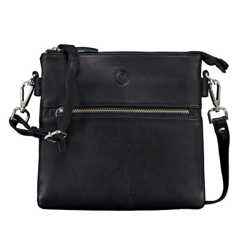 Umhängetasche Nappa, Farbe: schwarz, blau/petrol, Marke: Hausfelder Manufaktur, Abmessungen in cm: 24x22x4, Bild 1 von 5