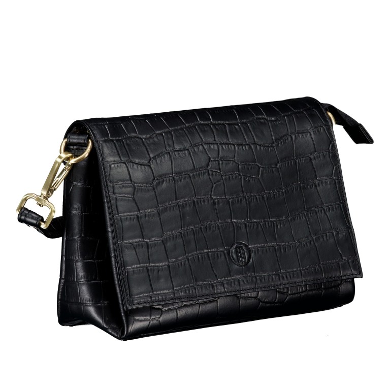 Umhängetasche Kroko, Farbe: schwarz, braun, Marke: Hausfelder Manufaktur, Abmessungen in cm: 22.5x17x8.8, Bild 2 von 8