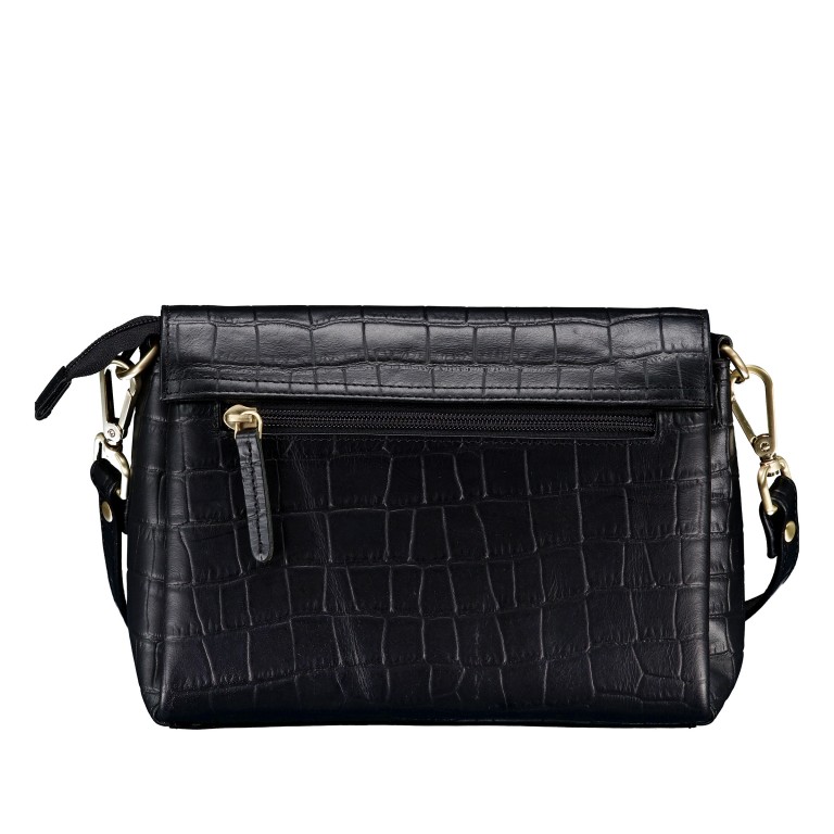 Umhängetasche Kroko, Farbe: schwarz, braun, Marke: Hausfelder Manufaktur, Abmessungen in cm: 22.5x17x8.8, Bild 3 von 8