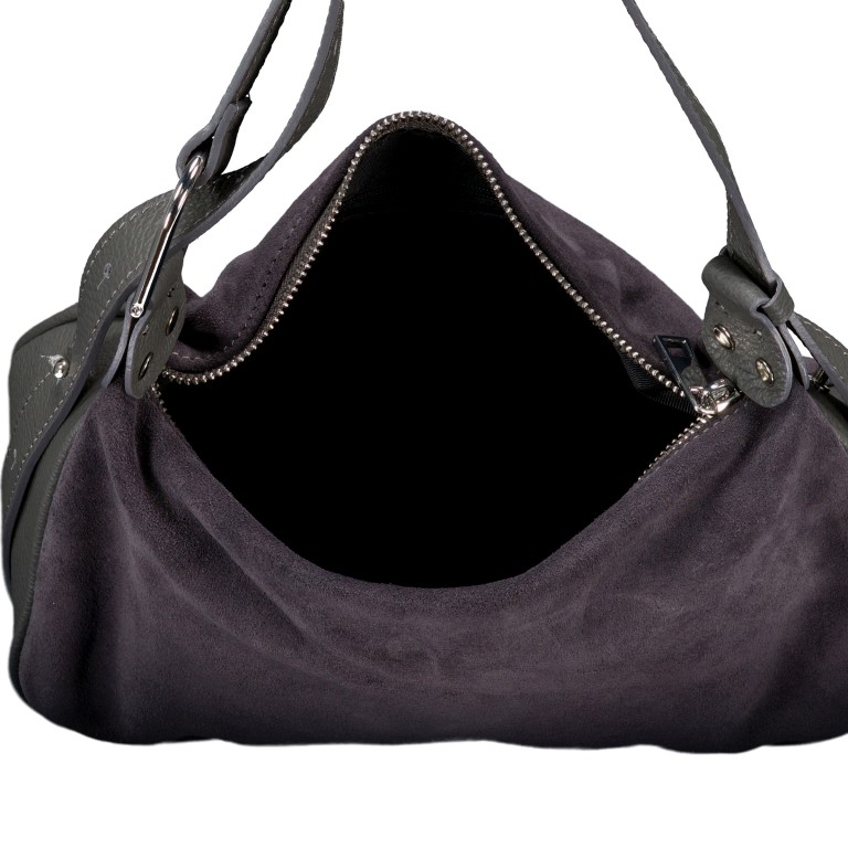 Umhängetasche Velours, Farbe: grau, braun, taupe/khaki, grün/oliv, rot/weinrot, beige, Marke: Hausfelder Manufaktur, Abmessungen in cm: 28x17x9.5, Bild 7 von 7