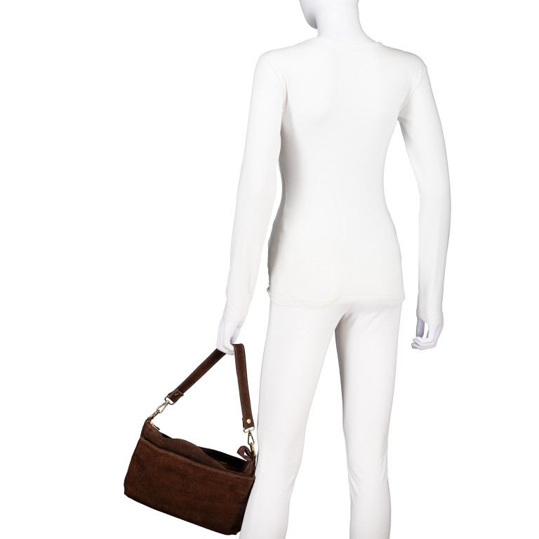 Umhängetasche Velours, Farbe: braun, rot/weinrot, beige, Marke: Hausfelder Manufaktur, Abmessungen in cm: 27x17x11, Bild 4 von 7