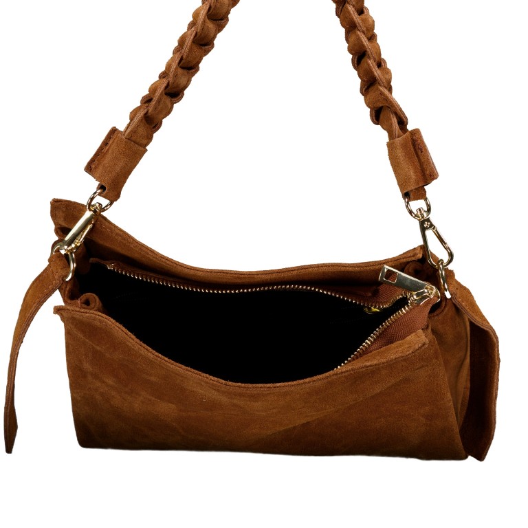 Umhängetasche Velours, Farbe: braun, cognac, taupe/khaki, beige, Marke: Hausfelder Manufaktur, Abmessungen in cm: 23.5x20x9.5, Bild 8 von 8