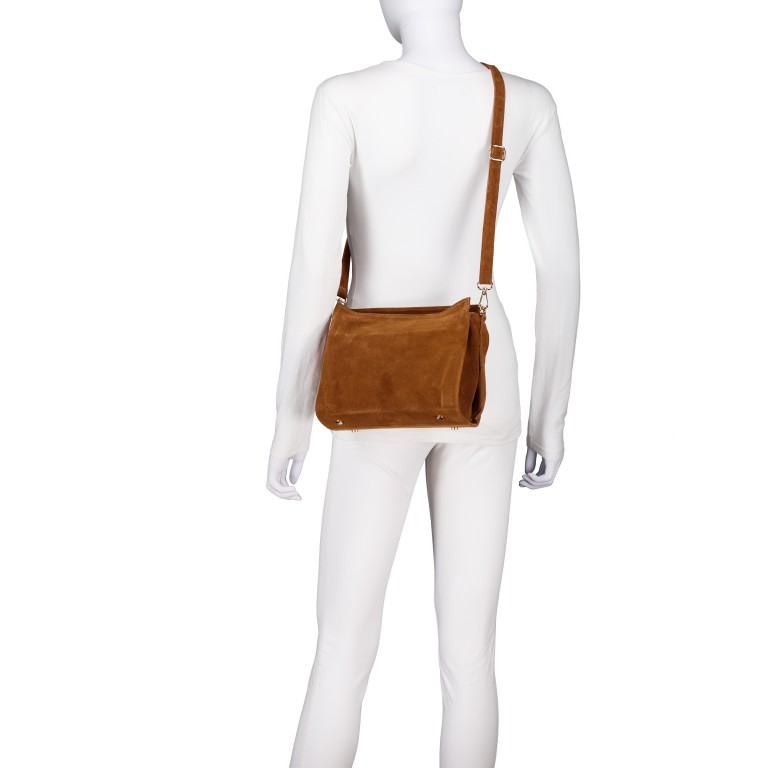 Umhängetasche Velours, Farbe: braun, cognac, taupe/khaki, beige, Marke: Hausfelder Manufaktur, Abmessungen in cm: 23.5x20x9.5, Bild 7 von 8