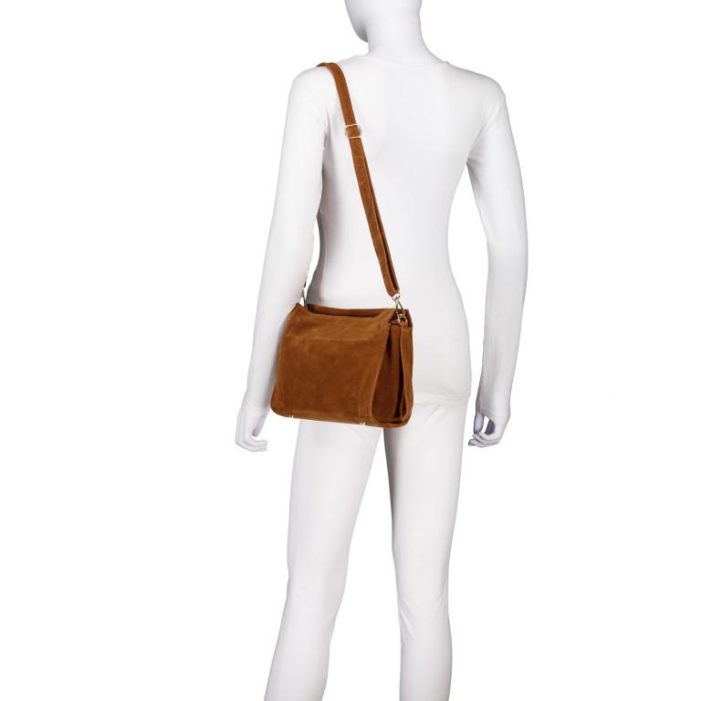 Umhängetasche Velours, Farbe: braun, cognac, taupe/khaki, beige, Marke: Hausfelder Manufaktur, Abmessungen in cm: 23.5x20x9.5, Bild 6 von 8