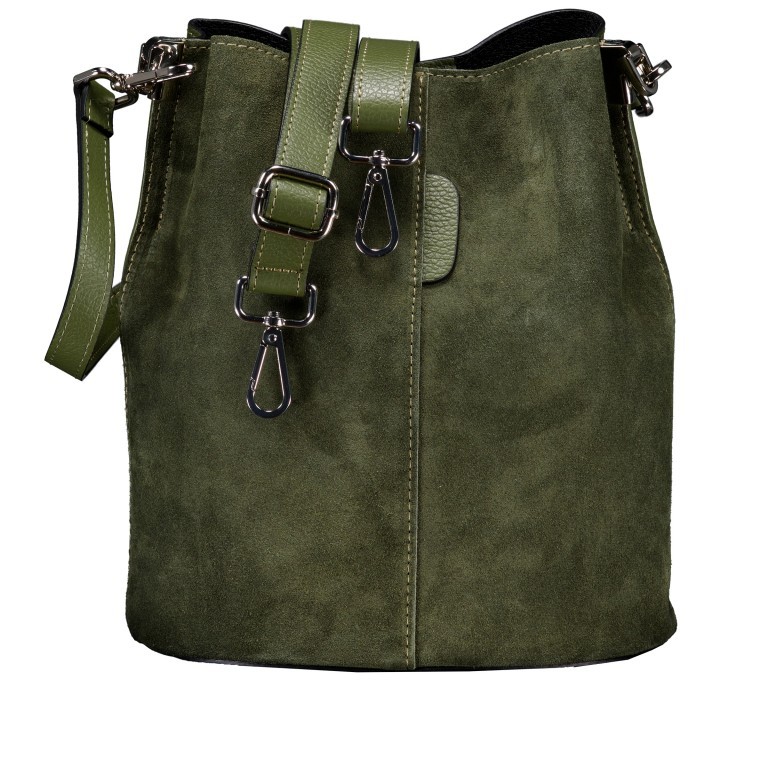 Beuteltasche Velours mit zwei Riemen, Farbe: grau, braun, grün/oliv, beige, Marke: Hausfelder Manufaktur, Abmessungen in cm: 23x27x16, Bild 1 von 7