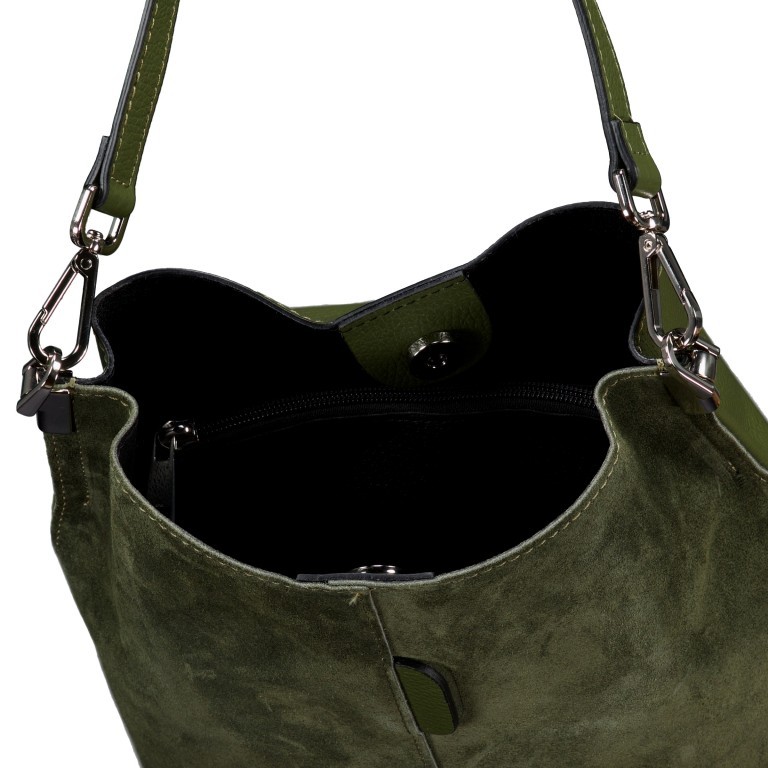 Beuteltasche Velours mit zwei Riemen, Farbe: grau, braun, grün/oliv, beige, Marke: Hausfelder Manufaktur, Abmessungen in cm: 23x27x16, Bild 7 von 7