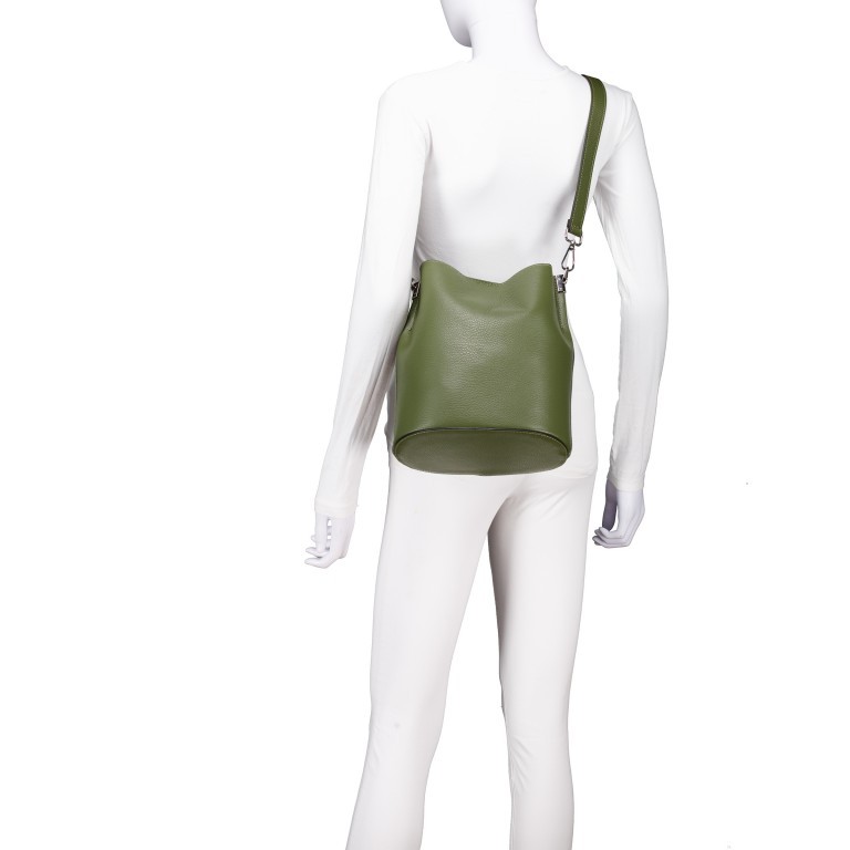 Beuteltasche Velours mit zwei Riemen, Farbe: grau, braun, grün/oliv, beige, Marke: Hausfelder Manufaktur, Abmessungen in cm: 23x27x16, Bild 6 von 7