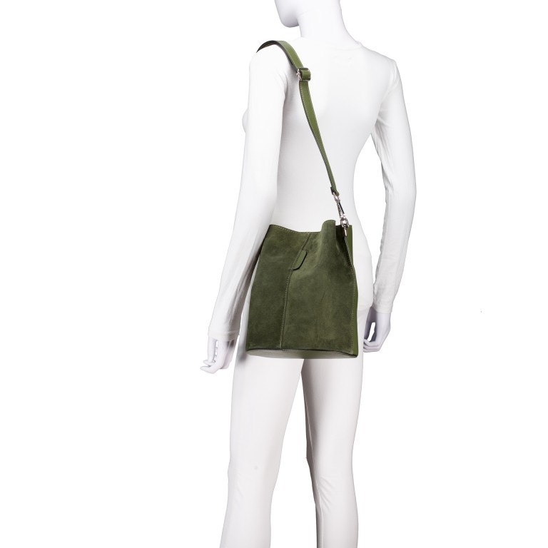 Beuteltasche Velours mit zwei Riemen, Farbe: grau, braun, grün/oliv, beige, Marke: Hausfelder Manufaktur, Abmessungen in cm: 23x27x16, Bild 5 von 7