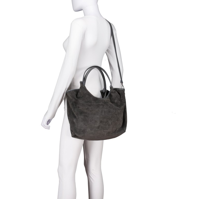 Beuteltasche Velours, Farbe: grau, beige, Marke: Hausfelder Manufaktur, Abmessungen in cm: 29x33x12, Bild 5 von 6