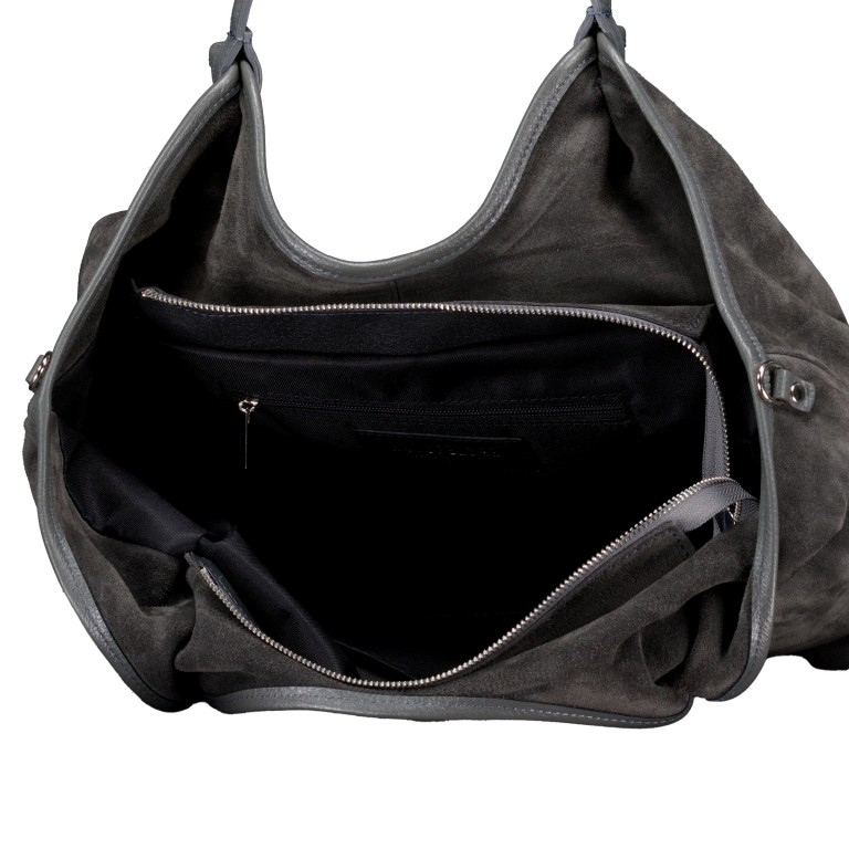 Beuteltasche Velours, Farbe: grau, beige, Marke: Hausfelder Manufaktur, Abmessungen in cm: 29x33x12, Bild 6 von 6