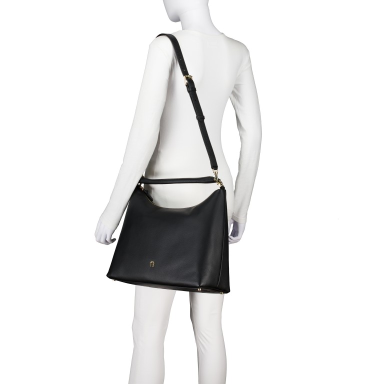 Beuteltasche Zita M, Farbe: schwarz, blau/petrol, beige, Marke: AIGNER, Abmessungen in cm: 37x29x16, Bild 4 von 7