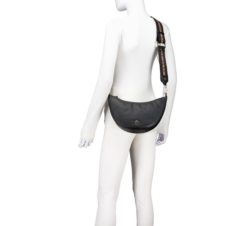 Beuteltasche Zita M, Farbe: schwarz, blau/petrol, beige, Marke: AIGNER, Abmessungen in cm: 30x20x6.5, Bild 4 von 6