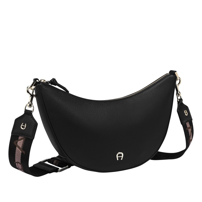 Beuteltasche Zita M, Farbe: schwarz, blau/petrol, beige, Marke: AIGNER, Abmessungen in cm: 30x20x6.5, Bild 2 von 6
