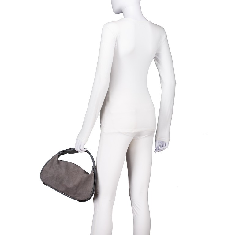 Beuteltasche Velours, Farbe: grau, beige, Marke: Hausfelder Manufaktur, Abmessungen in cm: 29x17x10, Bild 4 von 5